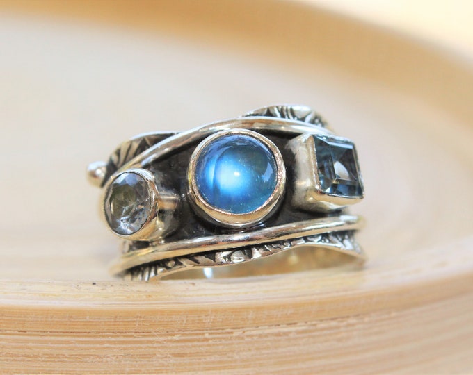 Labradorite and Blue Topaz Sterling Silver ring