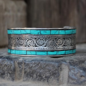 Pulsera turquesa, brazalete ajustable estilo boho del suroeste