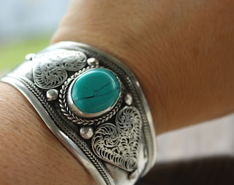 Turquoise Heart Cuff Bracelet