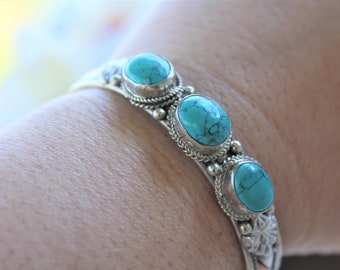 Bohemian Turquoise Cuff Bracelet: Adjustable Copper Bronze