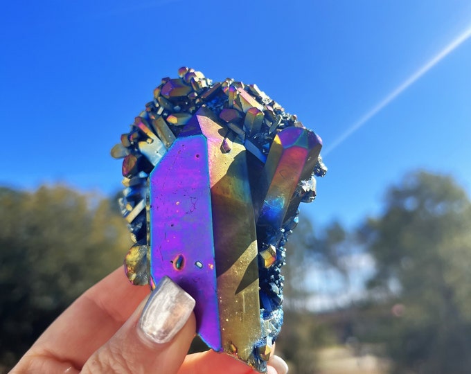 Titanium Rainbow Aura Quartz Cluster