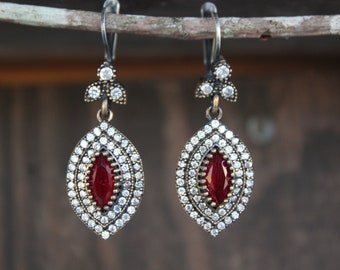 Sterling Silver Synthetic Ruby Earrings