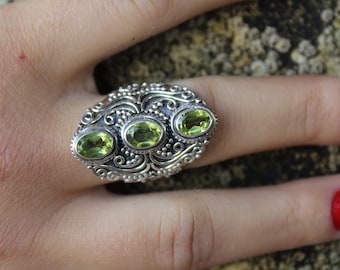 Birthstone Peridot Sterling Silver Ring