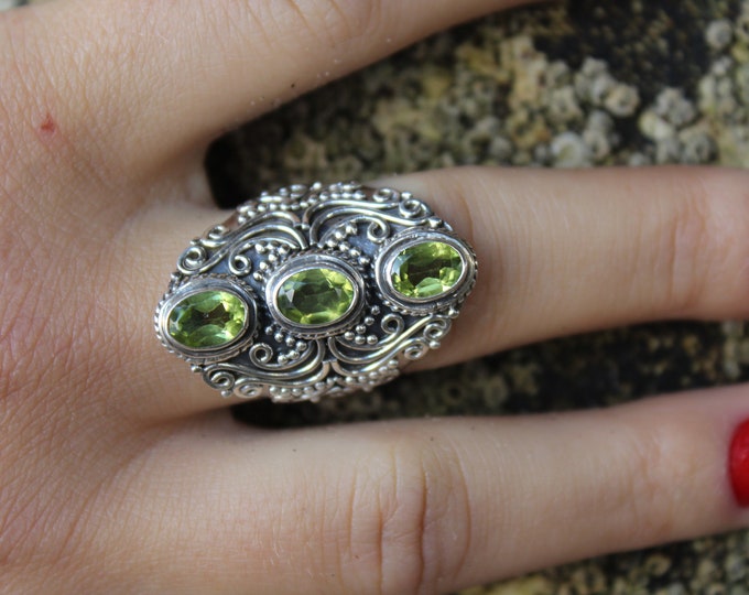 Birthstone Peridot Sterling Silver Ring