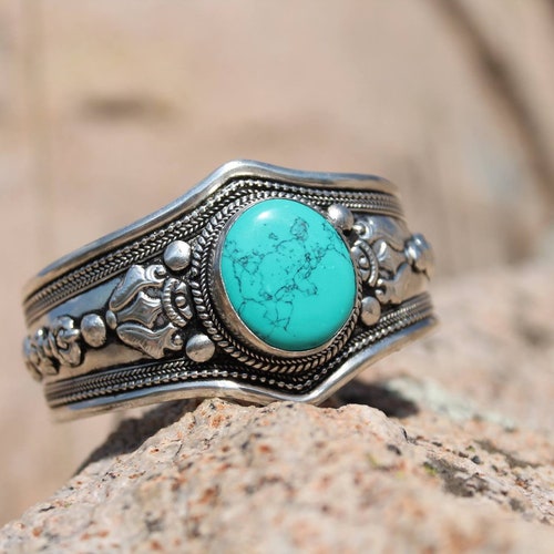Turquoise Stainless Cuff Bracelet. 3X18 Mm Thick and Wide. Etsy