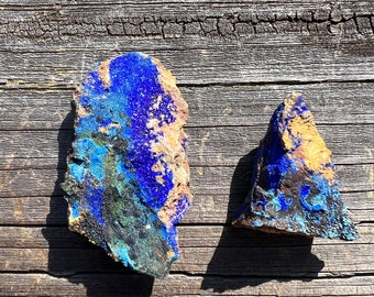 Raw Azurite Malachite Crystal on Quartz: Rock Collection