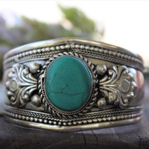 Turquoise Adjustable Bracelet for Cowgirl Cowboy Southwest Style Blue Stone Bangle for Boho Hippie Festival Goer Cuff Gift Idea for Him Her