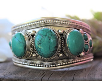 Turquoise Cuff Bracelet, Southwestern Style Adjustable  Bangle