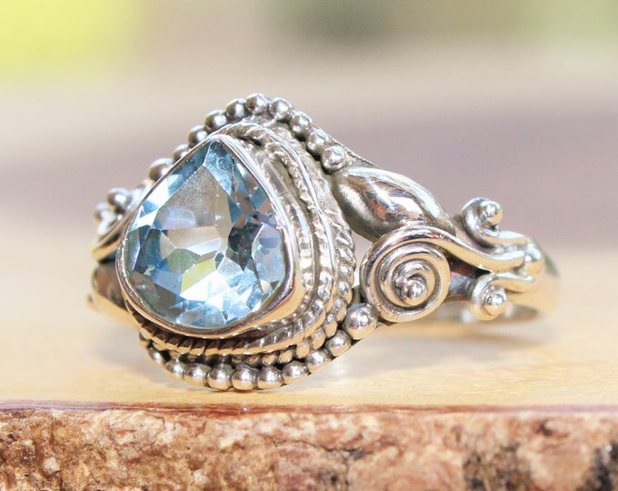 Blue Topaz Sterling Silver Ring  , Birthstone ring, Gift for her