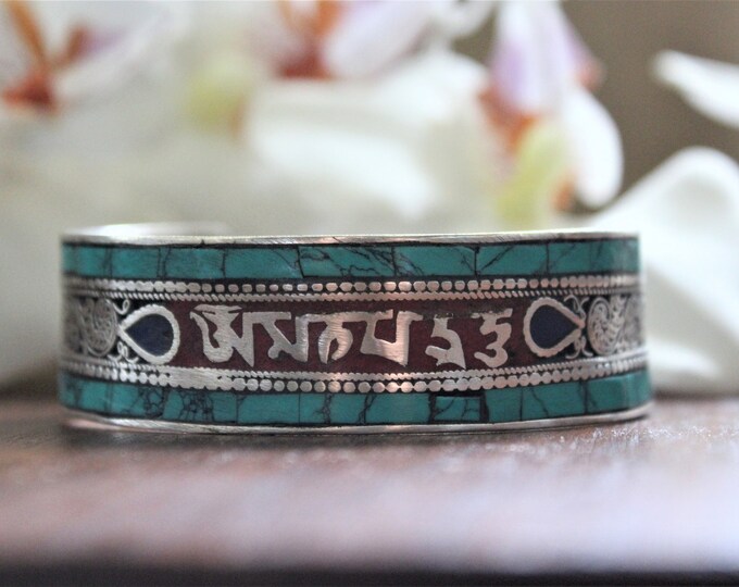 Turquoise Mantra Om Cuff Bracelet