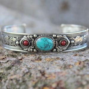 Turquoise Adjustable Bracelet for Cowgirl Cowboy Southwest Style Blue Stone Bangle for Boho Hippie Festival Goer Cuff Gift Idea for Him Her