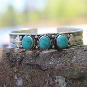 Turquoise Adjustable Bracelet for Cowgirl Cowboy Southwest Style Blue Stone Bangle for Boho Hippie Festival Goer Cuff Gift Idea for Him Her