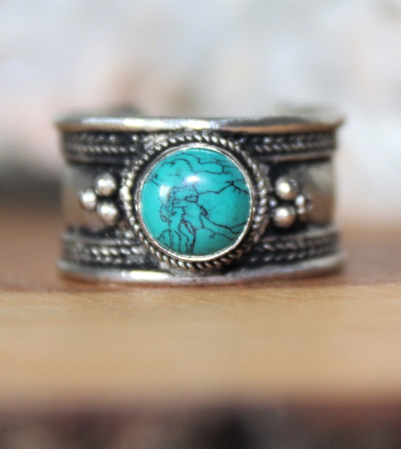 Turquoise Adjustable Ring, Birthstone Ring, Cowgirl Ring, Blue Stone Ring, Bohemian Ring, Gypsy Ring, Southwestern ring image 1
