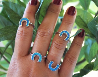 Horse Shoe Opal Sterling Silver Ring