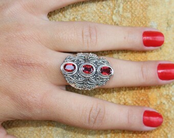 Garnet Statement Sterling Silver Ring
