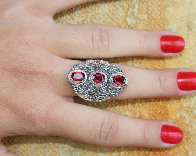 Garnet Statement Sterling Silver Ring