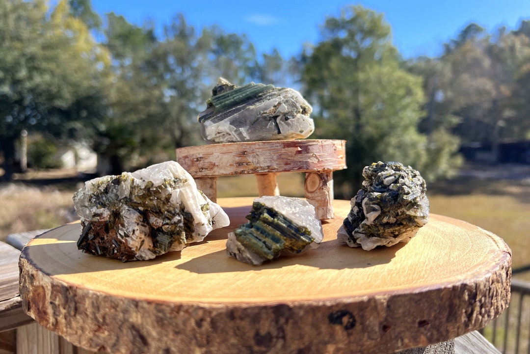 Green Tourmaline & Epidote on Quartz Cluster, Raw Mineral Specimen