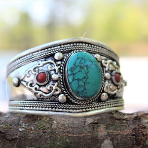 Turquoise Adjustable Bracelet for Cowgirl Cowboy Southwest Style Blue Stone Bangle for Boho Hippie Festival Goer Cuff Gift Idea for Him Her