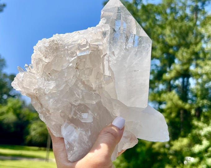 Large Clear Quartz Crystal with Rainbows Cluster