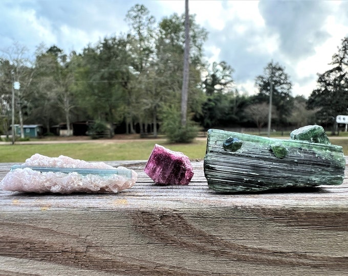 Blue Greenish Tourmaline in Quartz ~ Pink Tourmaline ~ Green Tourmaline  ~  Metaphysical stone ~ Tourmaline ~ Raw Tourmaline ~ Reiki ~ Home