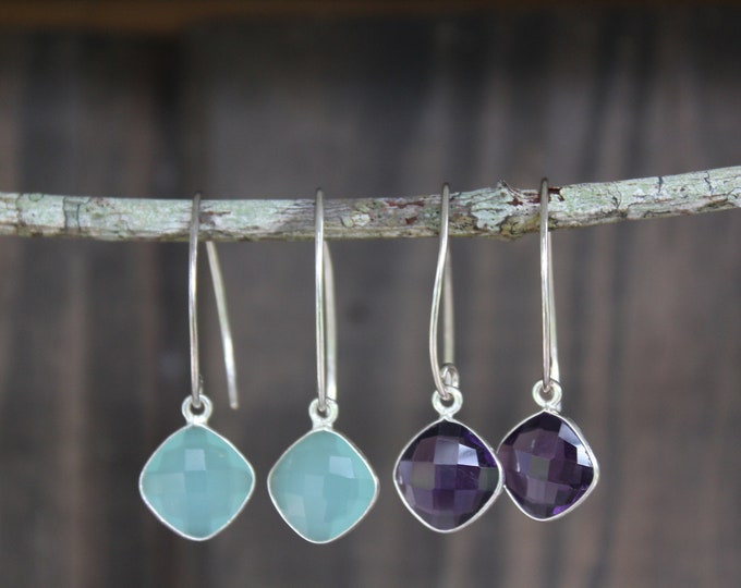 Amethyst or Light Green Jade Sterling Silver Earrings