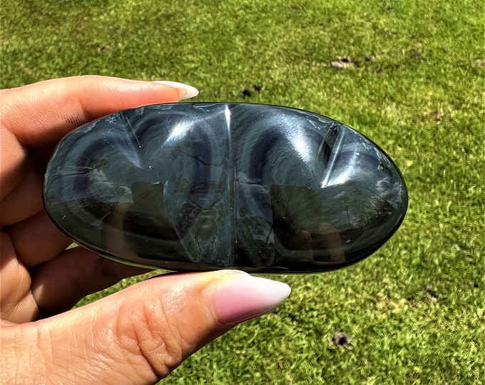 Rainbow Obsidian Double Heart, Hand Carved Black Obsidian Crystal Heart,  Heart Black Obsidian , Reiki Chakra Healing Crystal, Crystal Gift