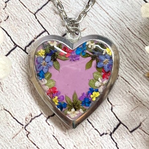 Pastel Purple Heart Locket Made With Real Pressed Flowers
