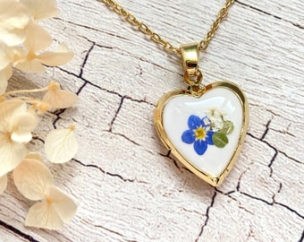 TINY Gold Forget Me Not Heart Photo Locket