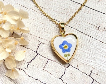 TINY Gold Forget Me Not Heart Photo Locket