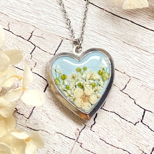 Pastel Blue Locket Made With Real Pressed Flowers
