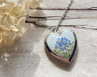 Heart Locket Necklace, Photo Heart Pendant, Dried Pressed Flower Locket, Tiny Heart Necklace, Silver Heart Photo Locket, Openable Pendant