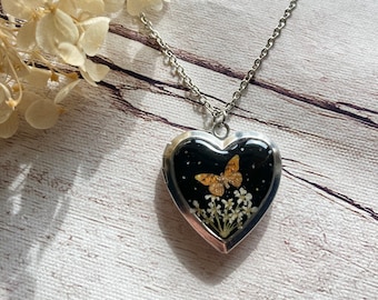 Butterfly Night Sky Locket Made With Real Pressed Flowers