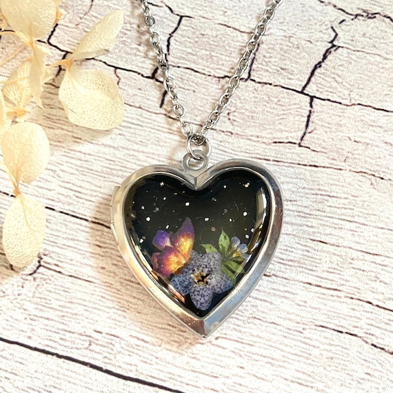 Night Sky Locket Made With Real Pressed Flowers