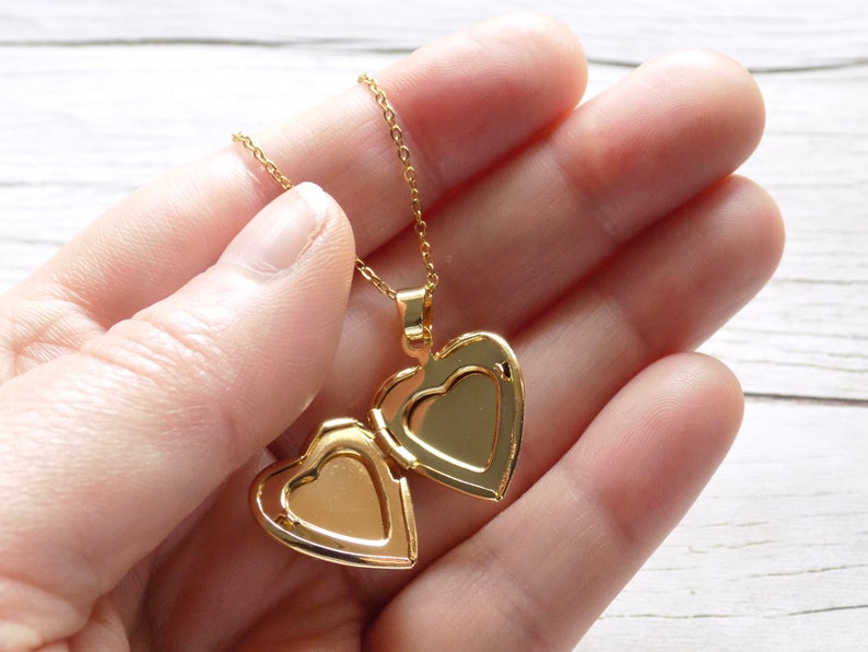 TINY Locket Necklace, Photo Heart Pendant, Pastel Flower Heart Locket, Gold Heart Photo Locket, Locket With Photo Inside, Pastel Jewellery image 3