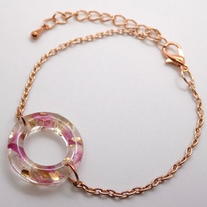 Bracelet fleurs véritables, bracelet avec pétales et flocons dorés, bracelet fleurs, bracelet en résine cercle, bracelet géométrique, bracelet en or rose image 7