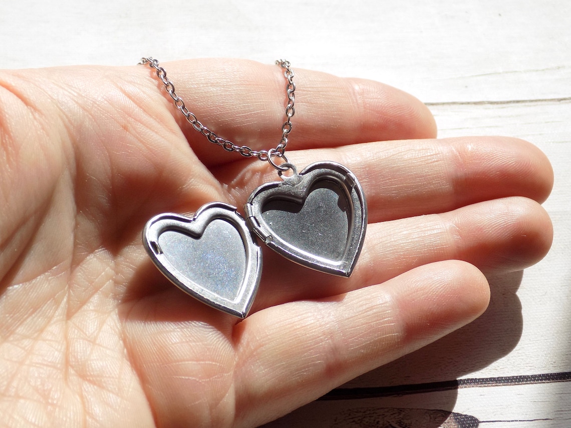 Heart Locket Necklace Photo Heart Pendant Me Not Etsy