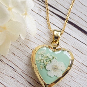 TINY Locket Necklace, Photo Heart Pendant, Pastel Flower Heart Locket, Gold Heart Photo Locket, Locket With Photo Inside, Pastel Jewellery image 4