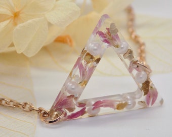 Real Pressed Flower Bracelet, Triangle Resin Bracelet, Dried Flower Bracelet, Rose Gold Bracelet, Resin Flower Bracelet, Geometric Bracelet