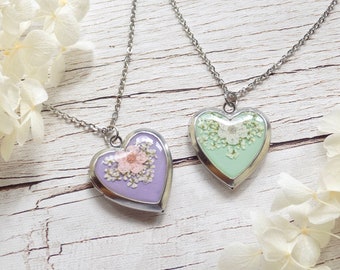 Heart Locket Necklace, Photo Heart Pendant, Dried Pressed Flower Locket, Tiny Heart Necklace, Silver Heart Photo Locket, Openable Pendant