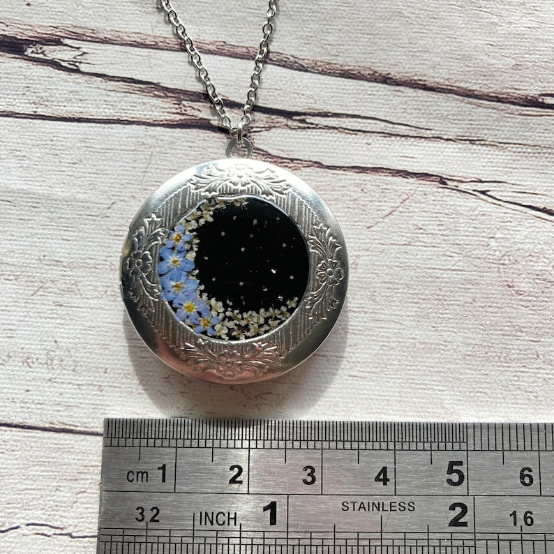 Night Sky Forget Me Not Locket Necklace image 6