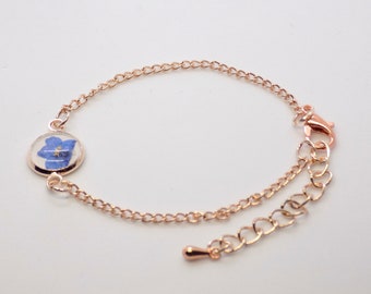 Real Pressed Flower Bracelet, Forget Me Not Bracelet, Rose Gold Forget Me Not Bracelet, Blue Flower Bracelet, Silver Forget Me Not Bracelet