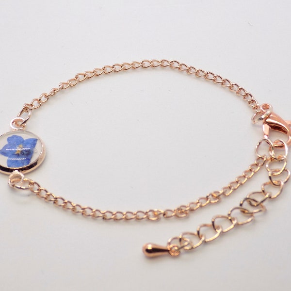 Real Pressed Flower Bracelet, Forget Me Not Bracelet, Rose Gold Forget Me Not Bracelet, Blue Flower Bracelet, Silver Forget Me Not Bracelet