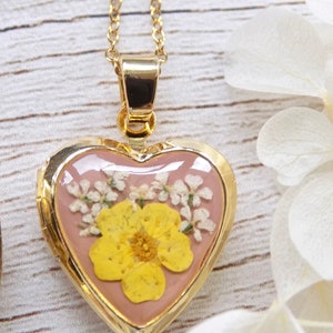 TINY Locket Necklace, Photo Heart Pendant, Pastel Flower Heart Locket, Gold Heart Photo Locket, Locket With Photo Inside, Pastel Jewellery image 5