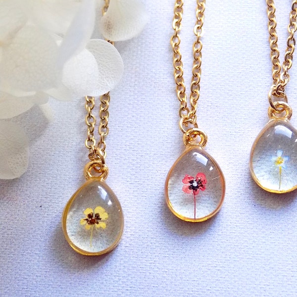 Tiny Flower Necklace, Mini Poppy Pendant, Micro Jewellery, Mini Teardrop Necklace, Forget Me Not Pendant, Mini Sunflower Necklace