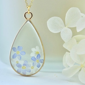 Ne m'oubliez pas collier, collier de fleurs véritables, pendentif fleur pressée, collier de fleurs séchées, collier de terrarium, bijoux botaniques