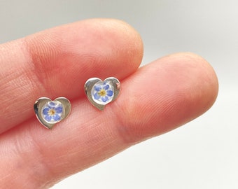 Tiny Silver Heart Earrings, Forget Me Not Mini Heart Studs, Silver Heart Stud Earrings, Forget Me Not Studs, Stainless Steel Heart Studs