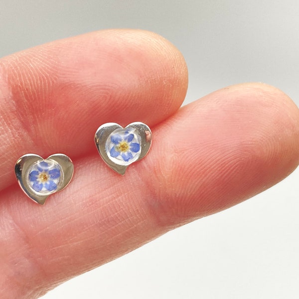 Tiny Silver Heart Earrings, Forget Me Not Mini Heart Studs, Silver Heart Stud Earrings, Forget Me Not Studs, Stainless Steel Heart Studs