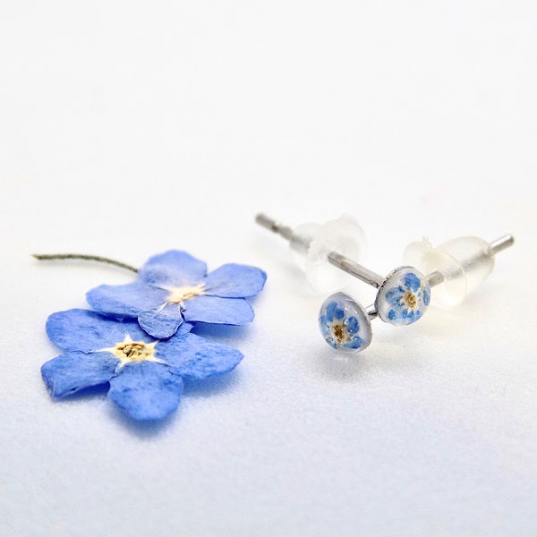 Tiny Hypoallergenic Earrings, Forget Me Not Dot Earrings, Micro Stud Earrings, Forget Me Not Studs, Blue Flower Stud Earrings