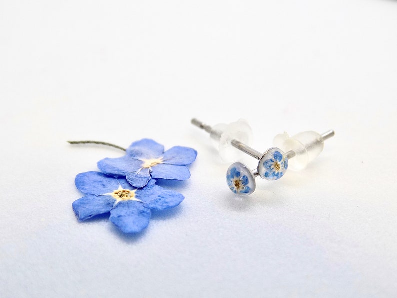 Tiny Hypoallergenic Earrings, Forget Me Not Dot Earrings, Micro Stud Earrings, Forget Me Not Studs, Blue Flower Stud Earrings image 1