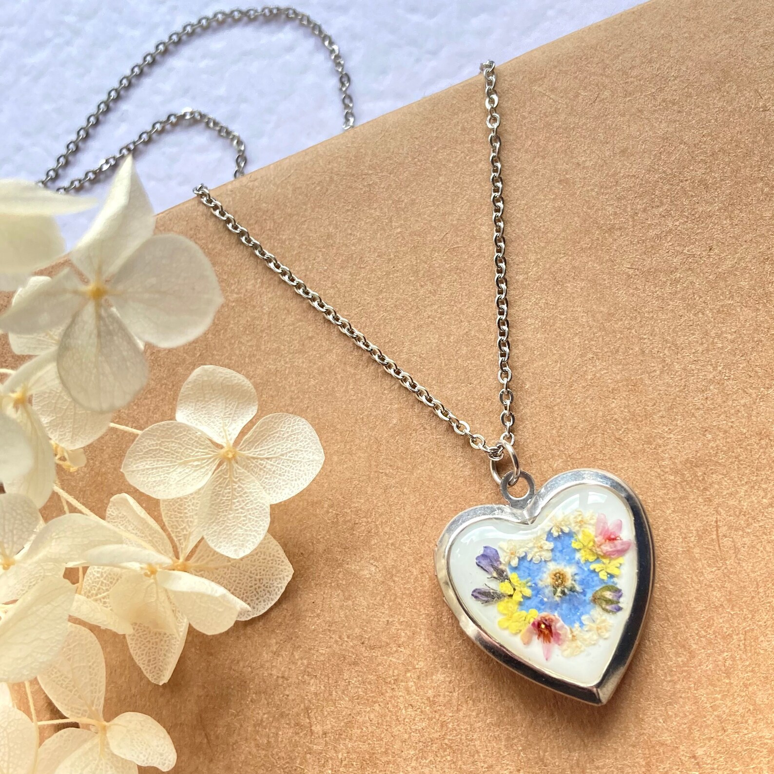 Heart Locket Necklace, Photo Heart Pendant, Forget Me Not Heart Locket ...